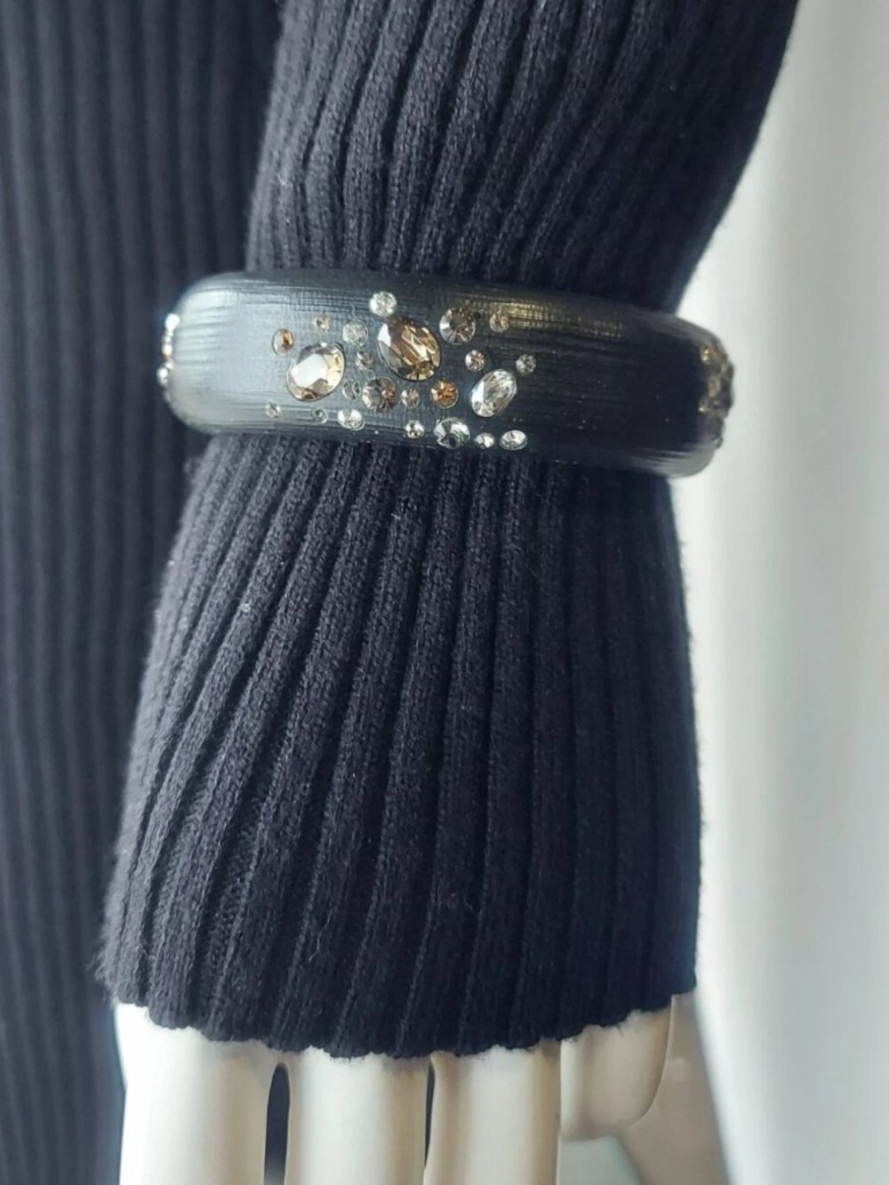 Alexis Bittar Black Lucite Bronze Crystal Hinge Bracelet